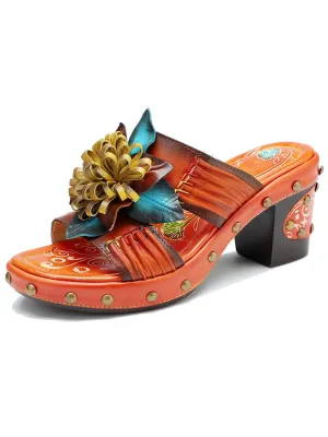 Vintage Handmade Leather Floral Slippers