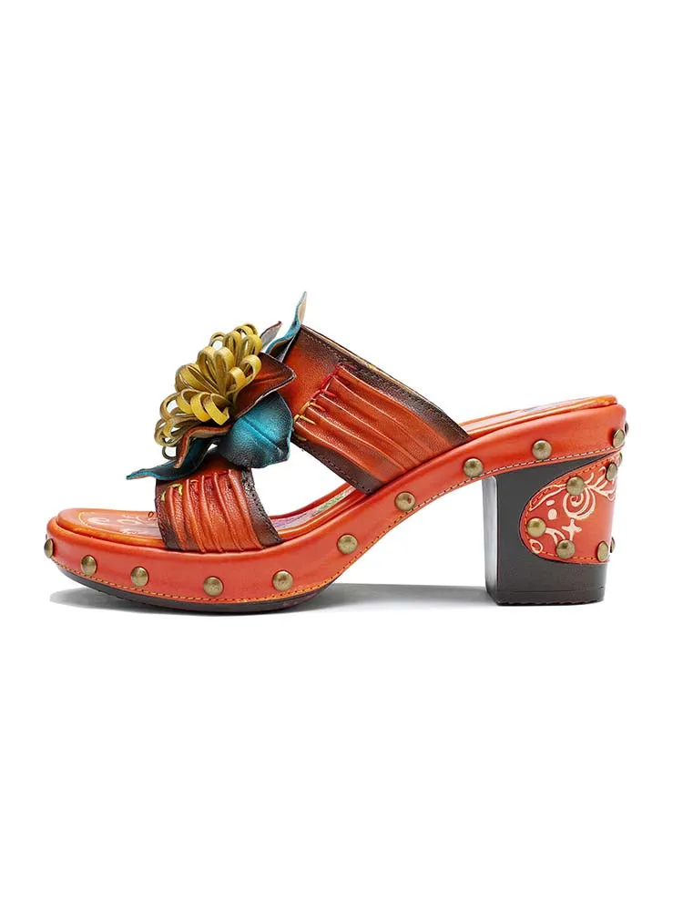 Vintage Handmade Leather Floral Slippers