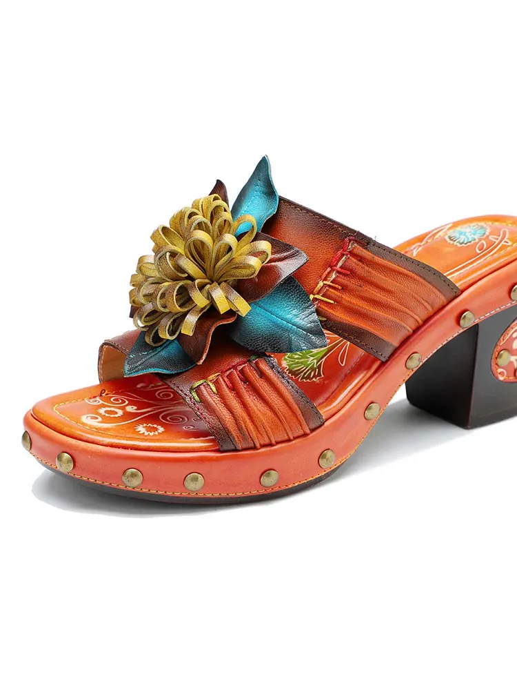 Vintage Handmade Leather Floral Slippers