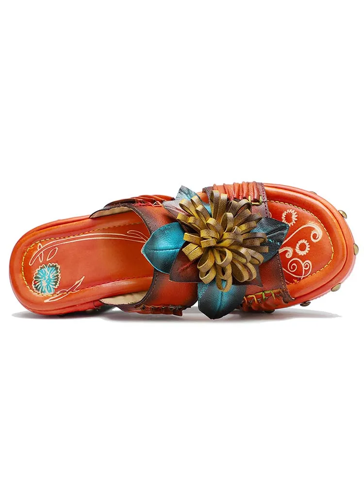 Vintage Handmade Leather Floral Slippers