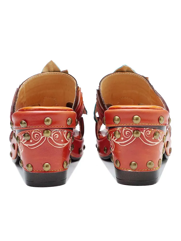 Vintage Handmade Leather Floral Slippers