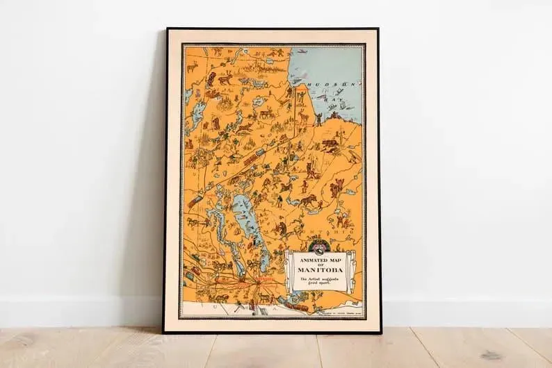 Vintage Manitoba Map Print| Manitoba Wall Art