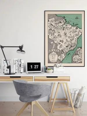 Vintage Map of Brazil| Prints Wall Art