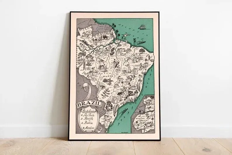 Vintage Map of Brazil| Prints Wall Art