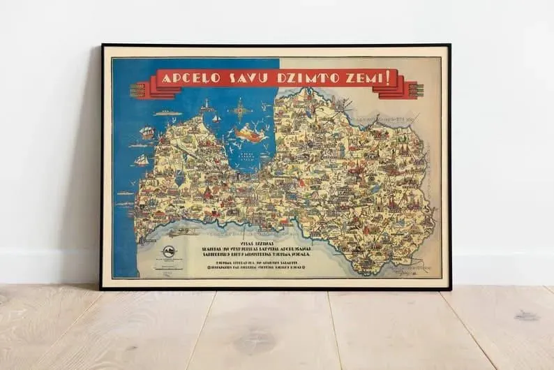 Vintage Map Print of Latvia| Wall Art Bedroom