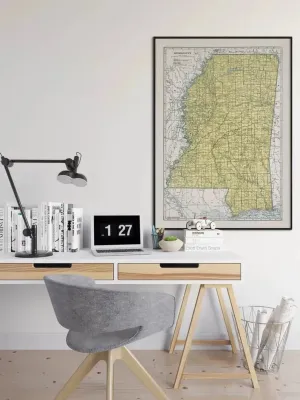 Vintage Mississippi Map Print| Mississippi Canvas Wall Art