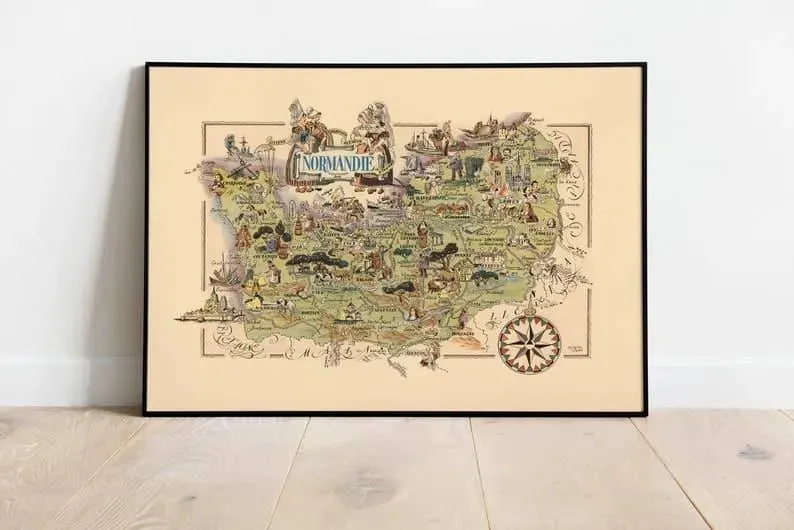 Vintage Normandy Map Print| Normandy Wall Art Print
