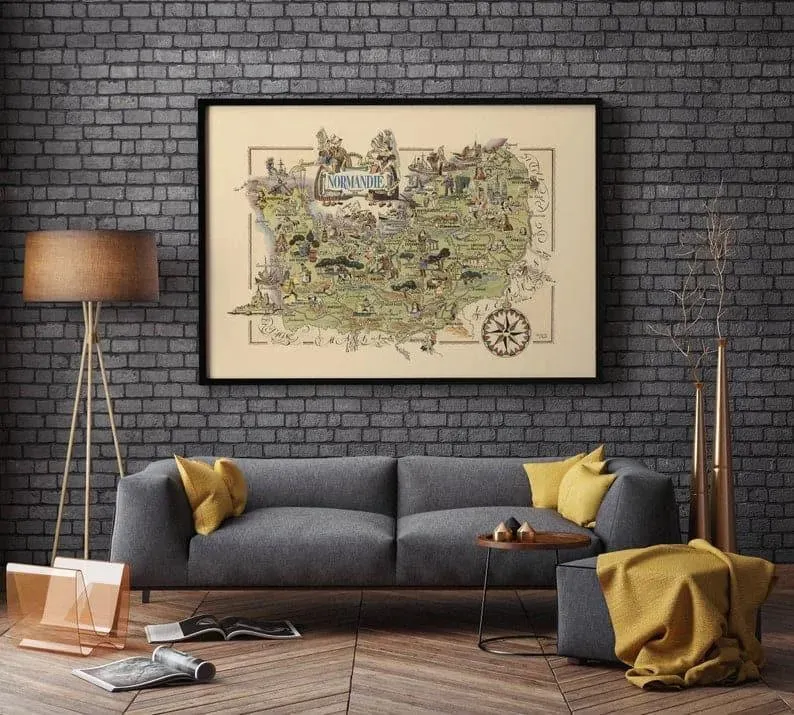 Vintage Normandy Map Print| Normandy Wall Art Print