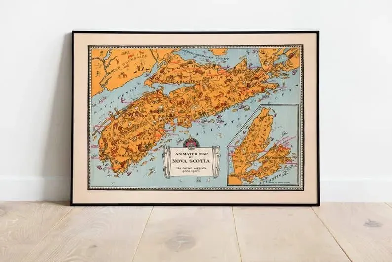 Vintage Nova Scotia Map Print| Nova Scotia Wall Art