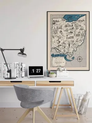 Vintage Ohio Map Print| Ohio Canvas Wall Art