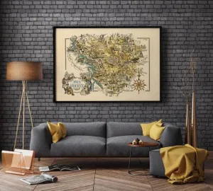 Vintage Pays D'ouest Map Print| Pays D'ouest Wall Art Print