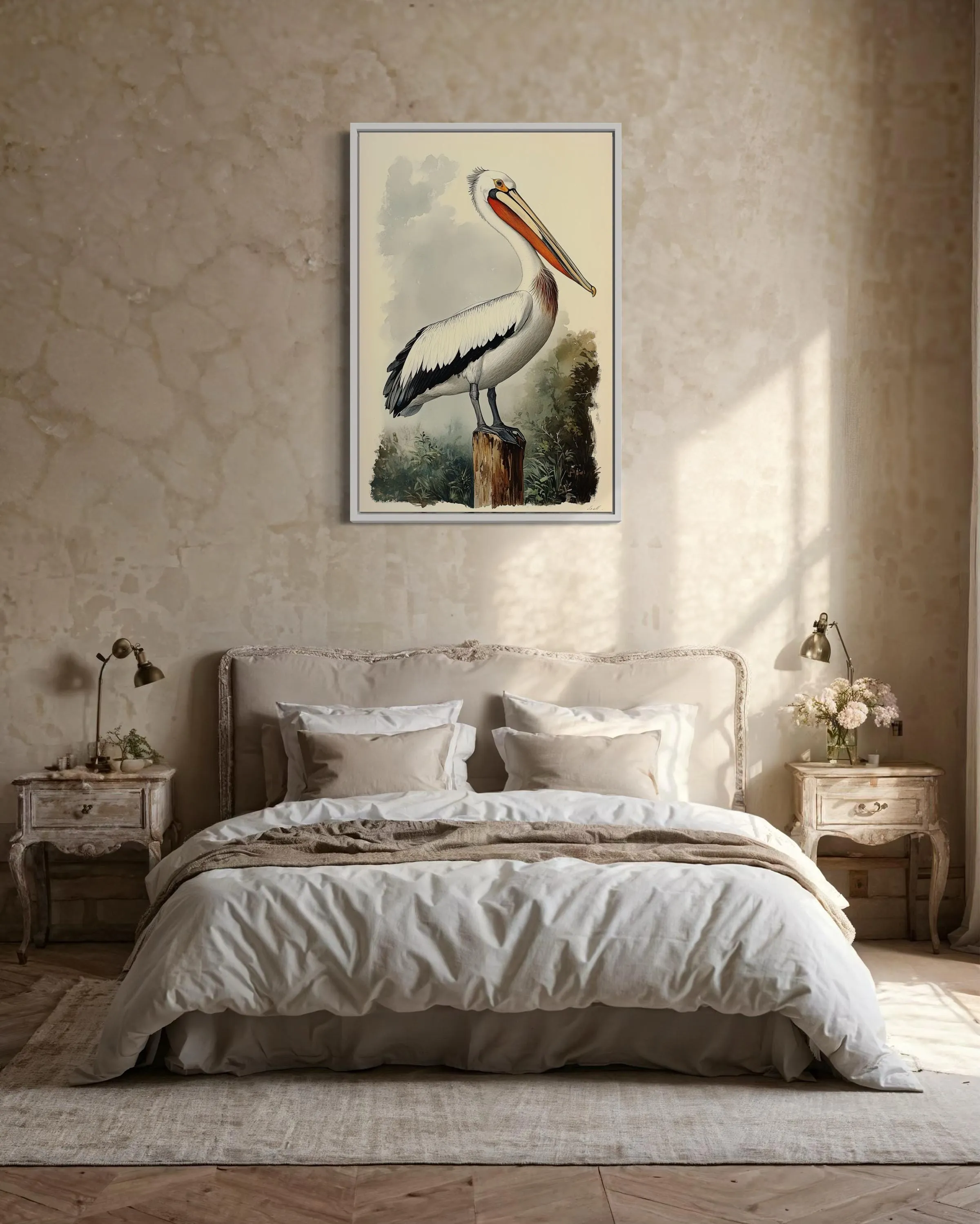 Vintage Pelican Framed Canvas Wall Art