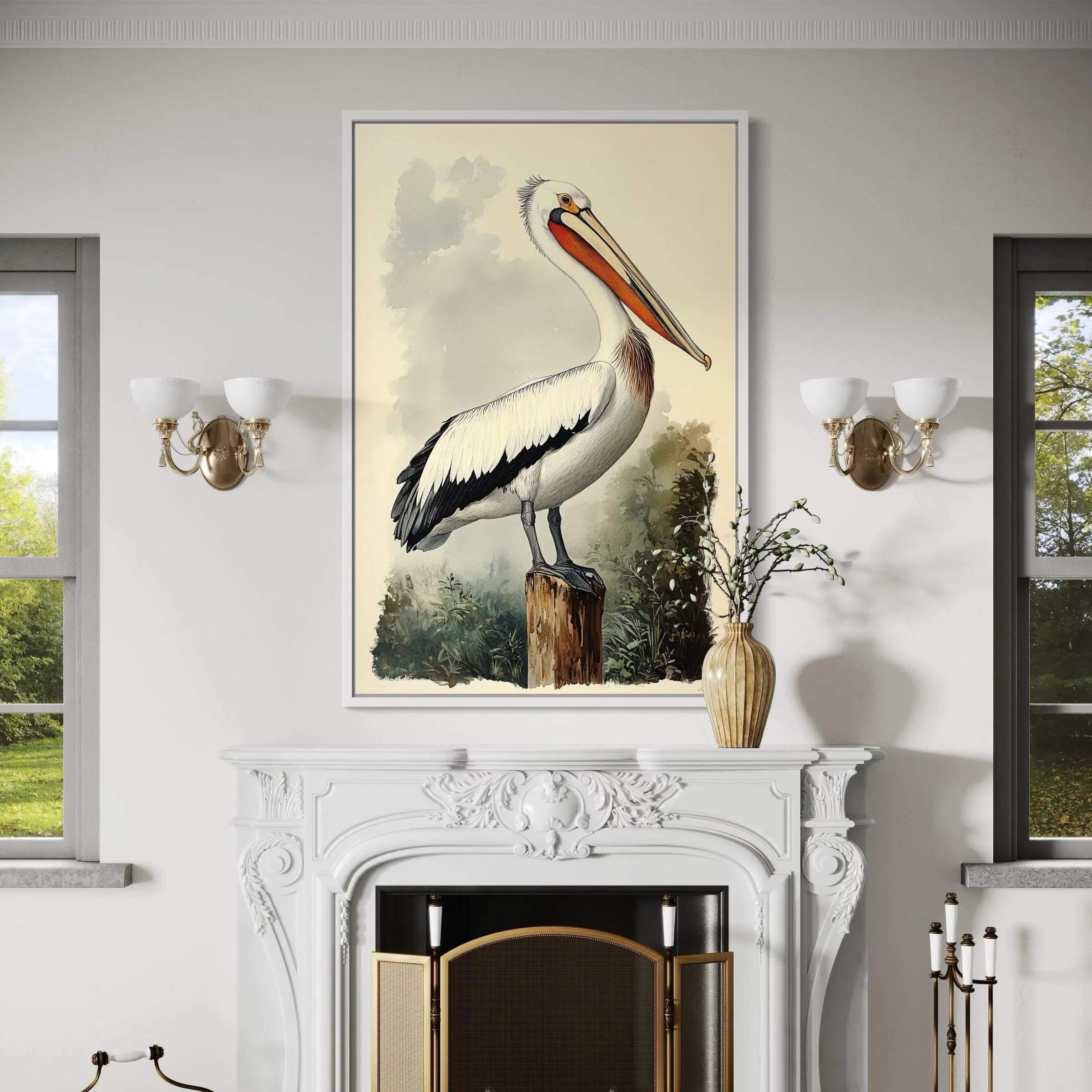 Vintage Pelican Framed Canvas Wall Art