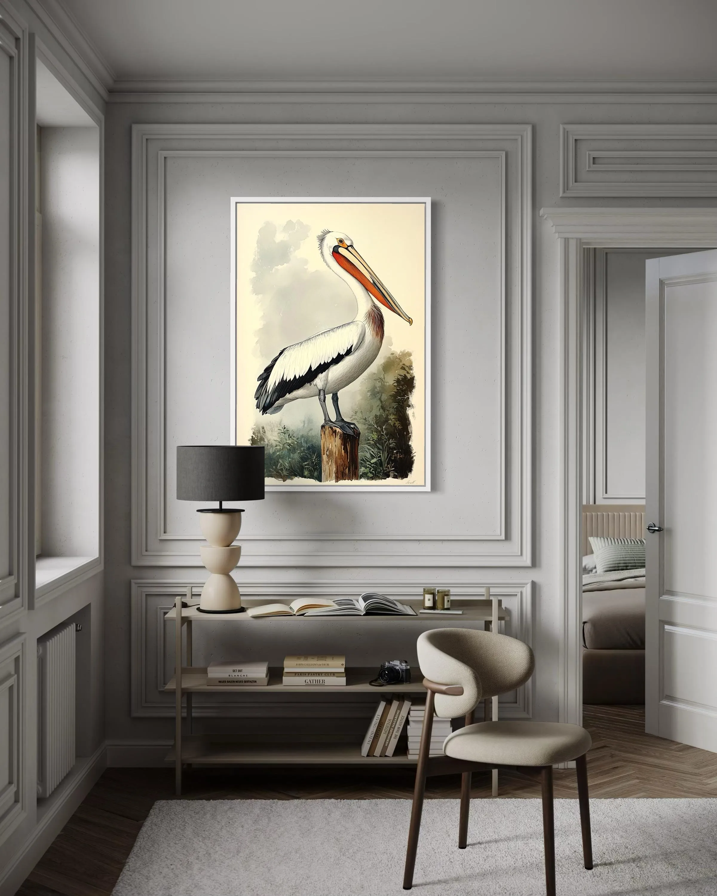 Vintage Pelican Framed Canvas Wall Art