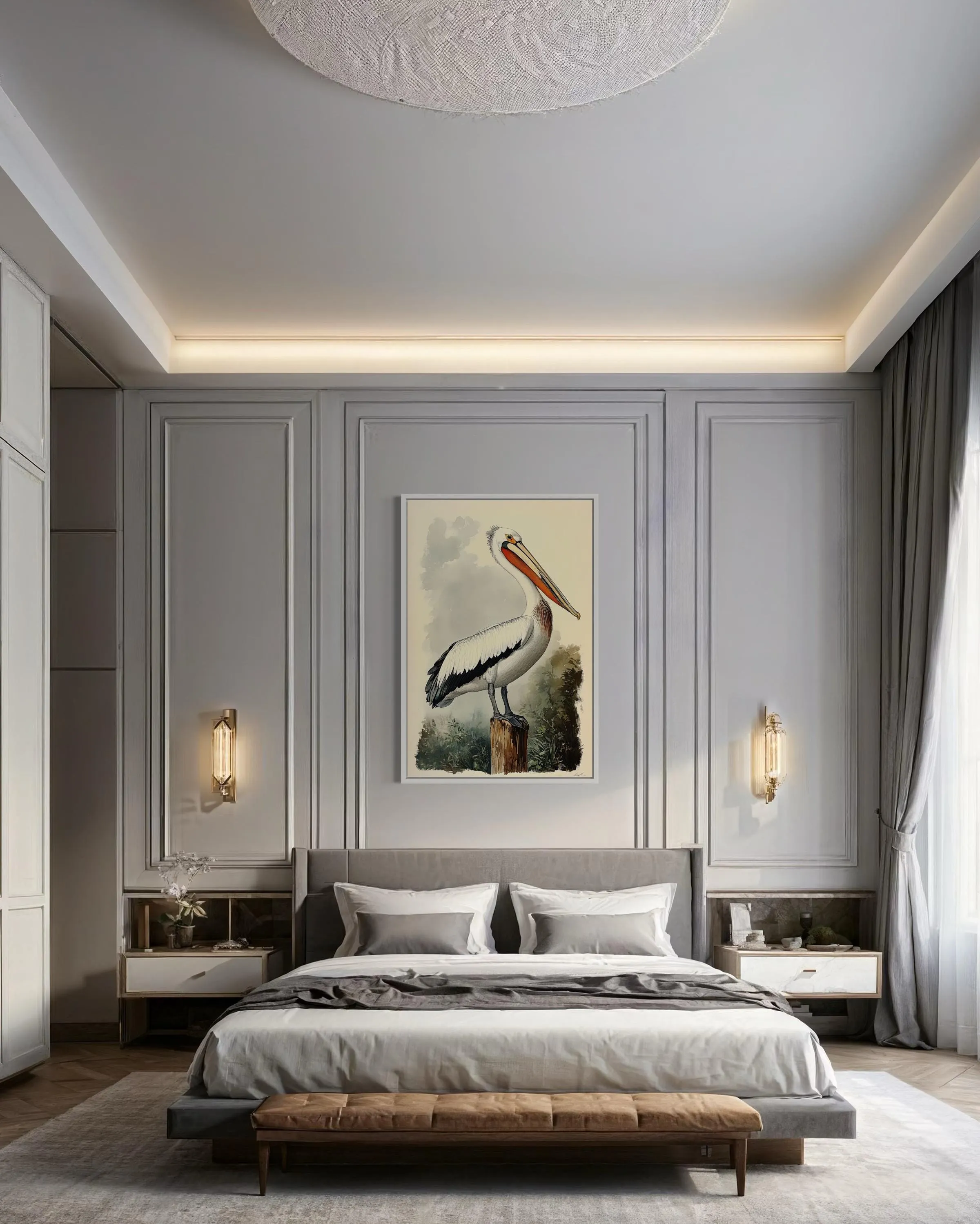Vintage Pelican Framed Canvas Wall Art