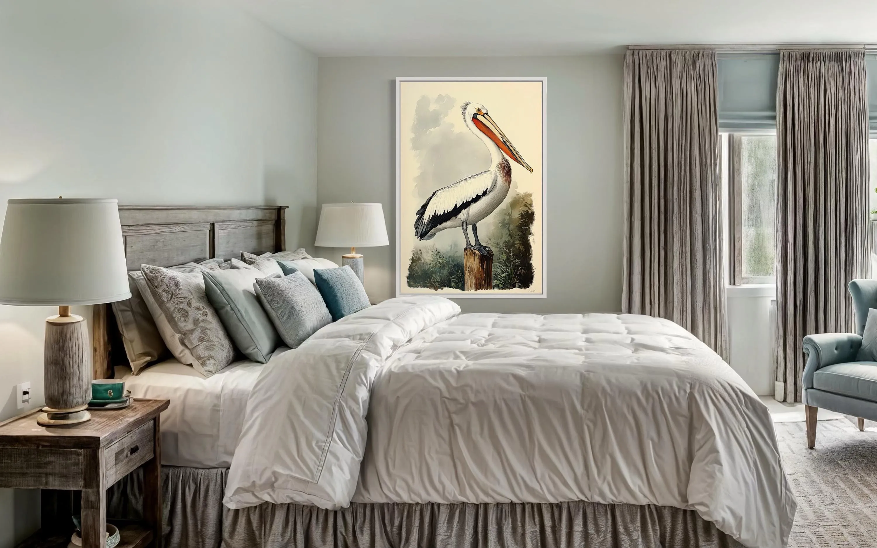 Vintage Pelican Framed Canvas Wall Art