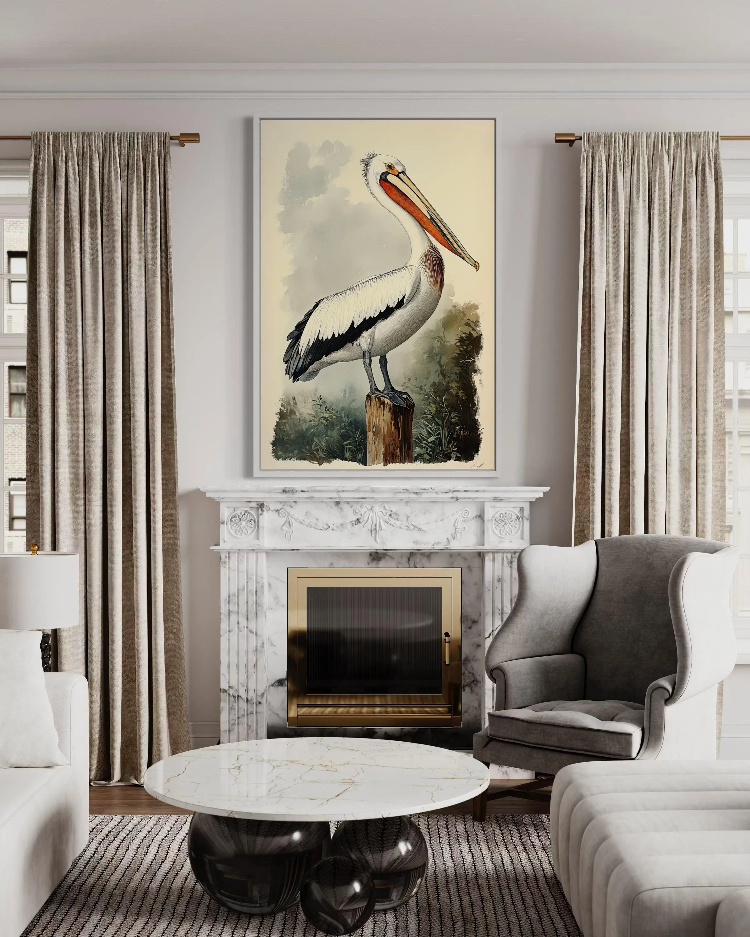 Vintage Pelican Framed Canvas Wall Art
