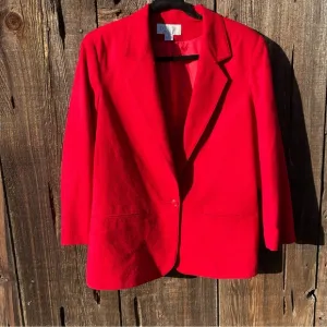 VINTAGE Petite Sophisticate 100% Wool Cherry Red Blazer Jacket Business Coat