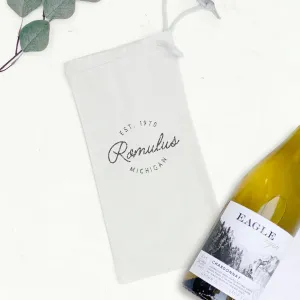 Vintage Script City w State EST - Canvas Wine Bag