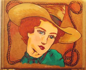 Vintage Suitcase Art Original Painting "30s Western Starlet" by Shawna June Lee