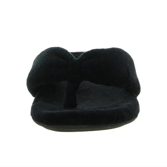 Vionic Lydia sz 10 Black Fuzzy Flip Flop Slippers new SH492