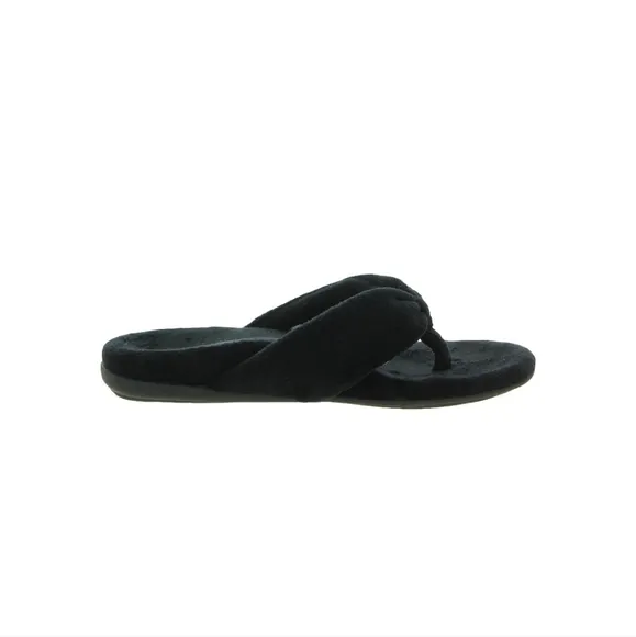 Vionic Lydia sz 10 Black Fuzzy Flip Flop Slippers new SH492