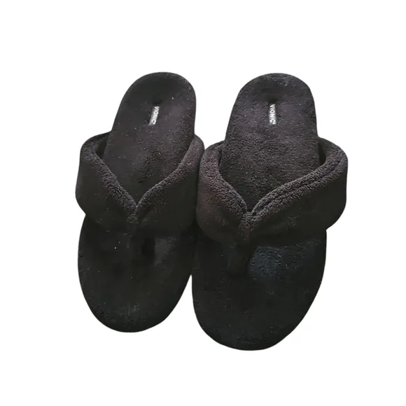 Vionic Lydia sz 10 Black Fuzzy Flip Flop Slippers new SH492