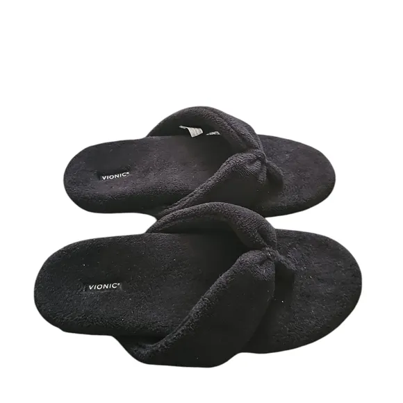 Vionic Lydia sz 10 Black Fuzzy Flip Flop Slippers new SH492