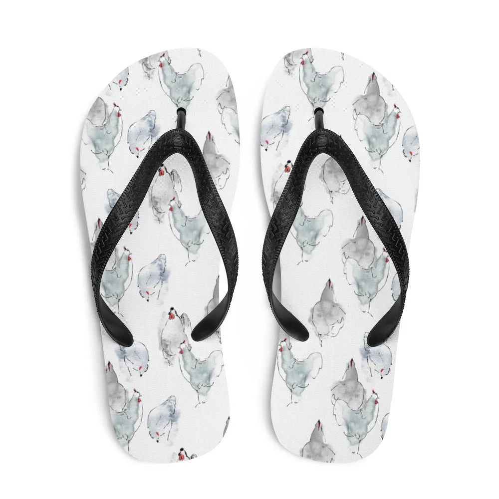 Watercolor Hens Flip-Flops