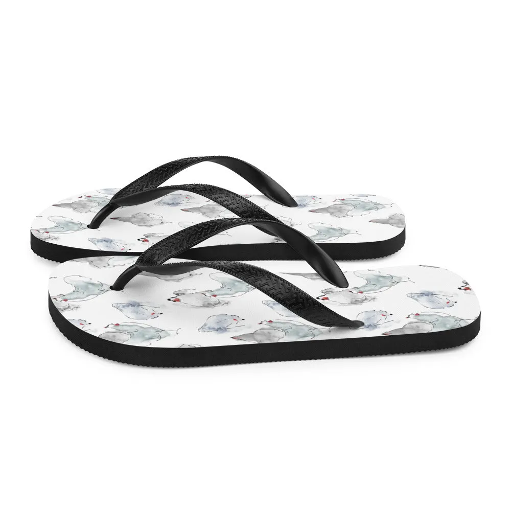 Watercolor Hens Flip-Flops