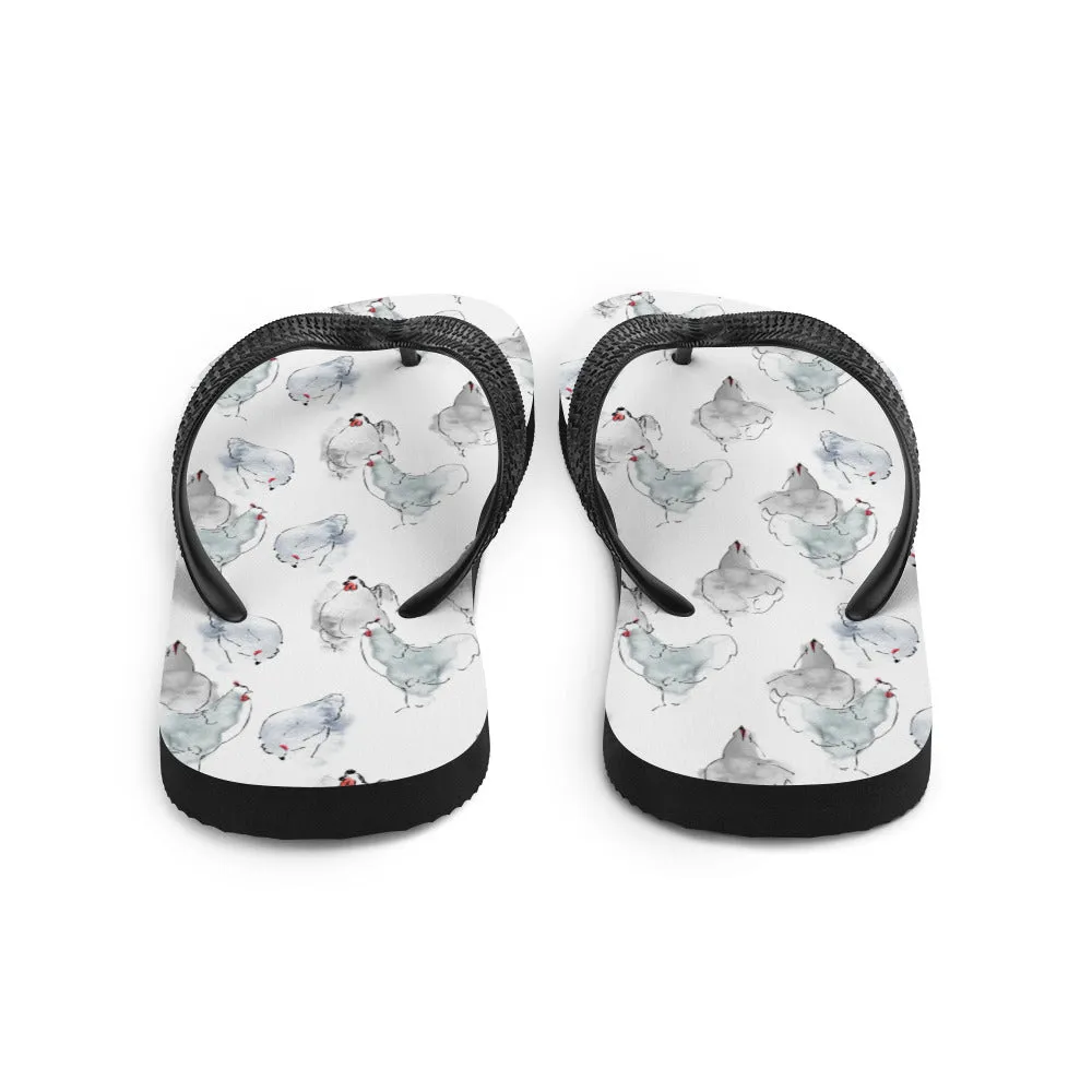 Watercolor Hens Flip-Flops