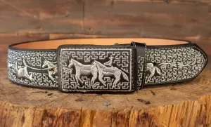 WESTERN EMBROIDERED BLACK MARIACHI LEATHER  BELT