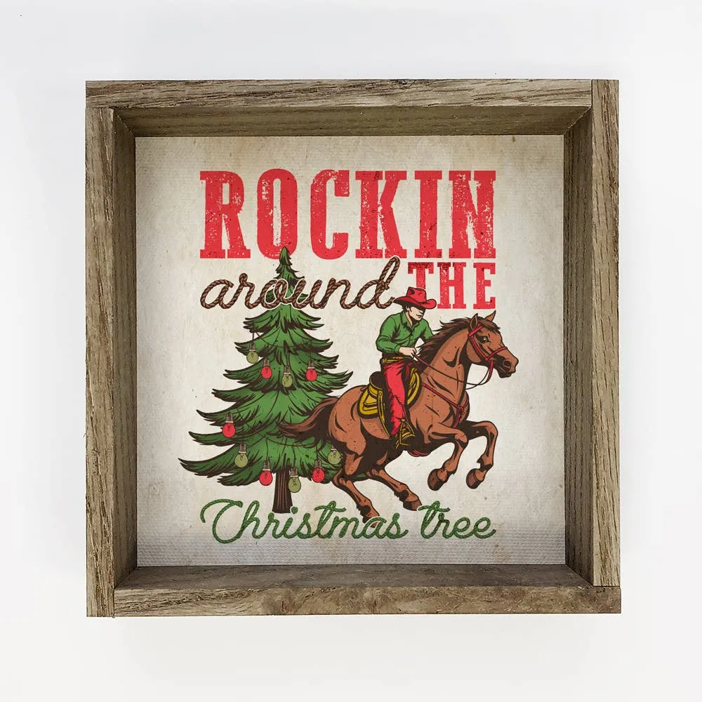 Western Rockin Around the Christmas Tree -  6x6" Canvas Art