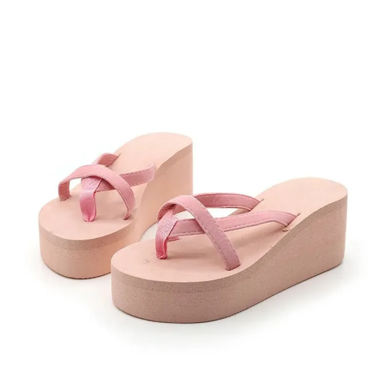 Wheat Straw Wedge Flip-Flops – Thick Sole Non-Slip Sandals