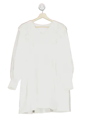 White Crochet Collar Detail Dress UK M