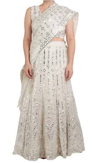 White Mirrored Lehenga