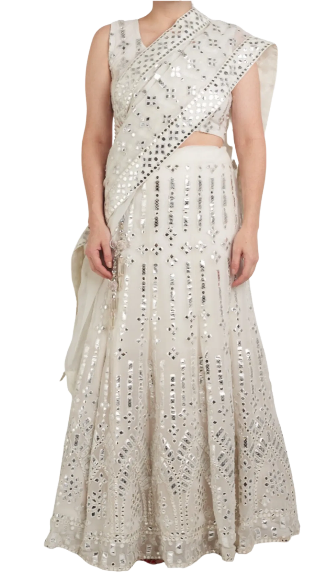 White Mirrored Lehenga