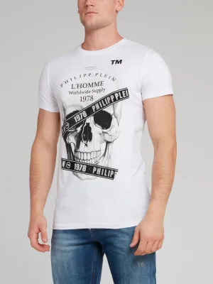White Skull Print Cotton T-Shirt