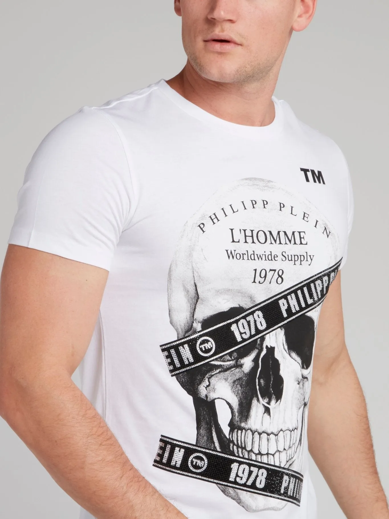White Skull Print Cotton T-Shirt
