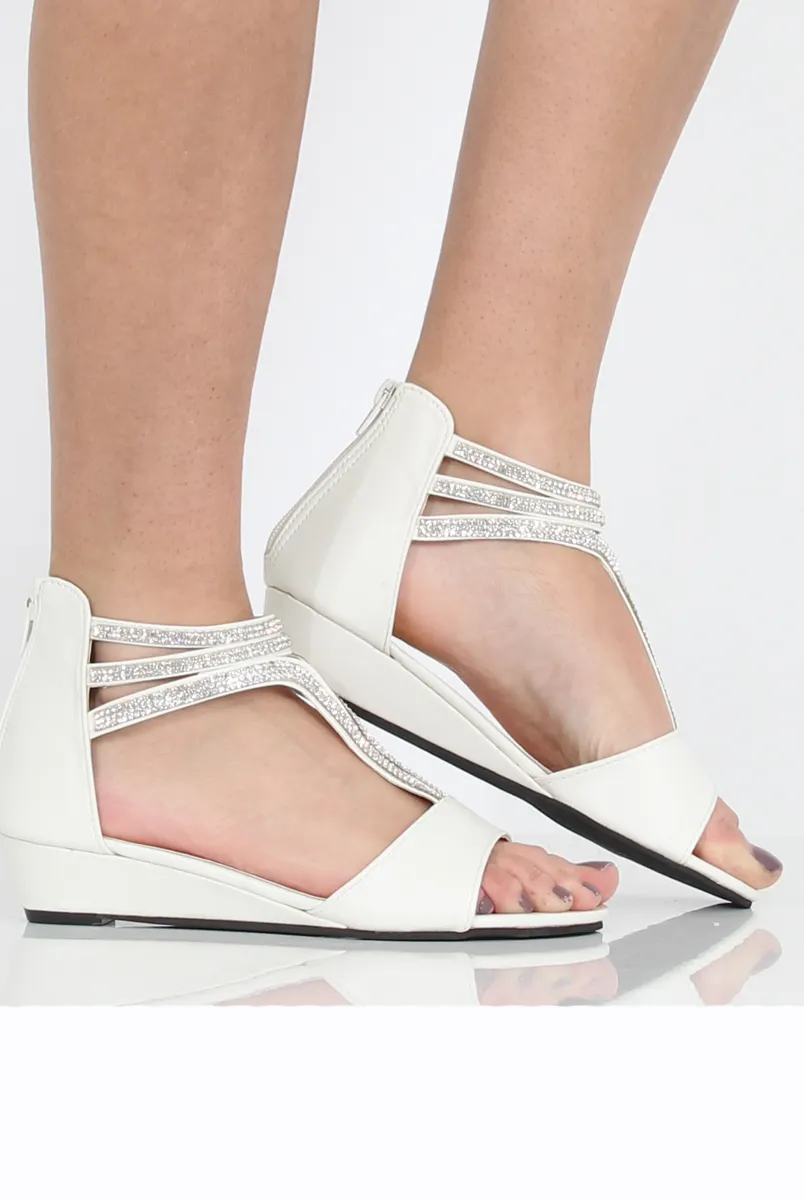 White Sparkle Open Toe Sandals - Miri
