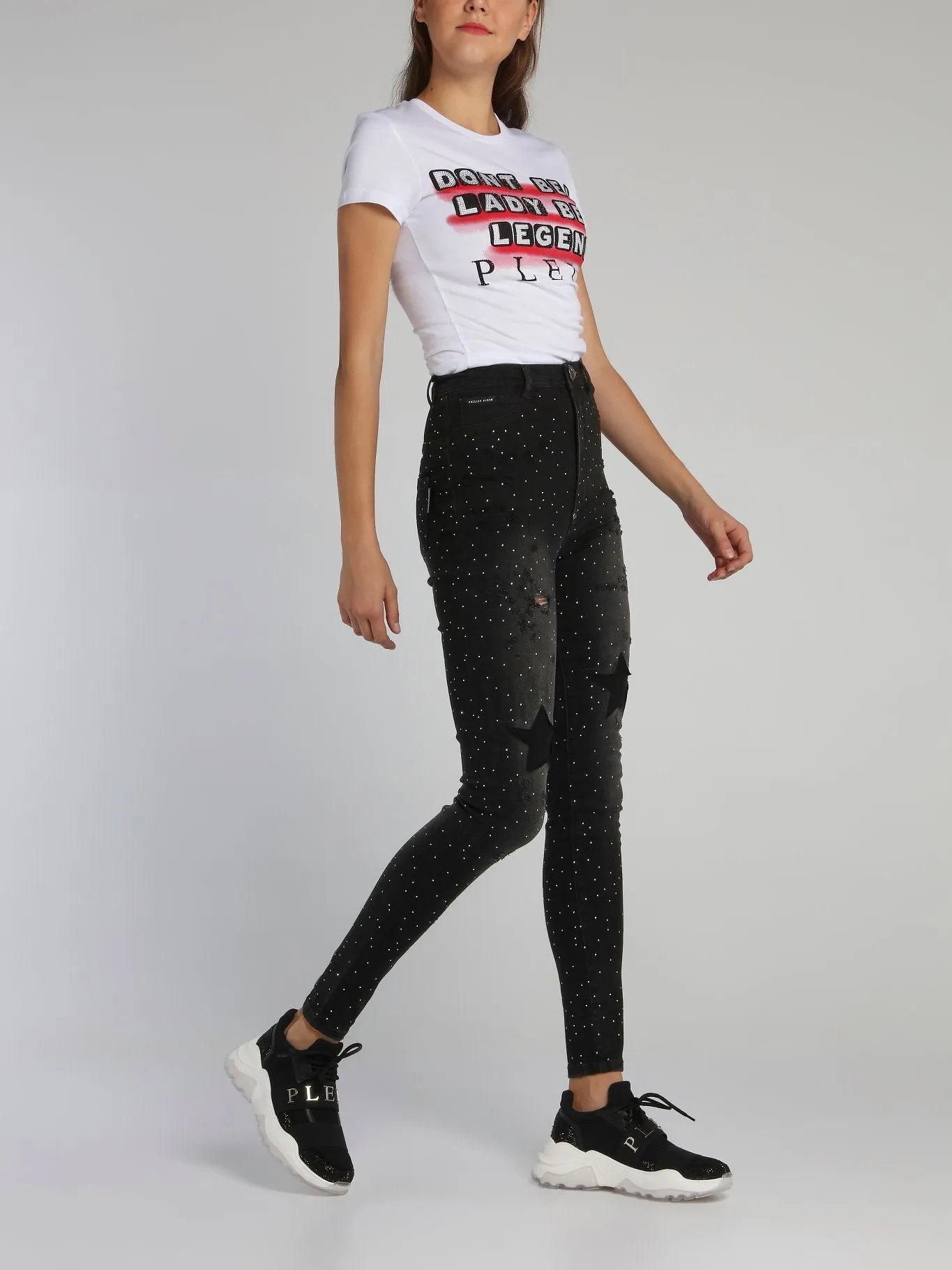 White Studded Statement Crewneck T-Shirt