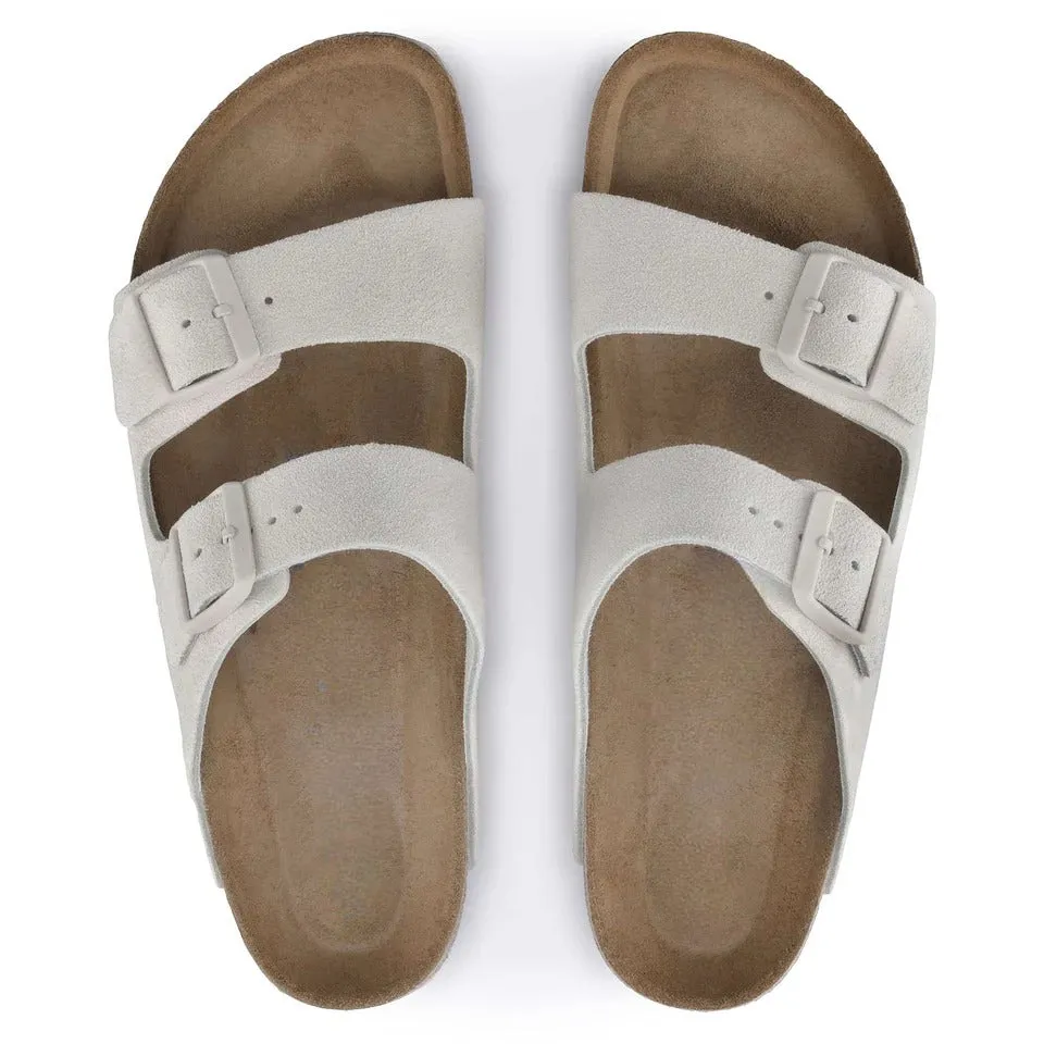 White Suede Leather Ease Comfort Slippers with Buckle - Slippers