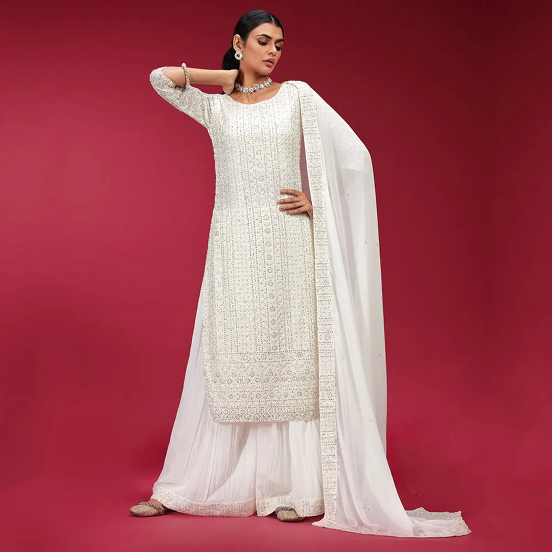 White Thread Work Palazzo Set