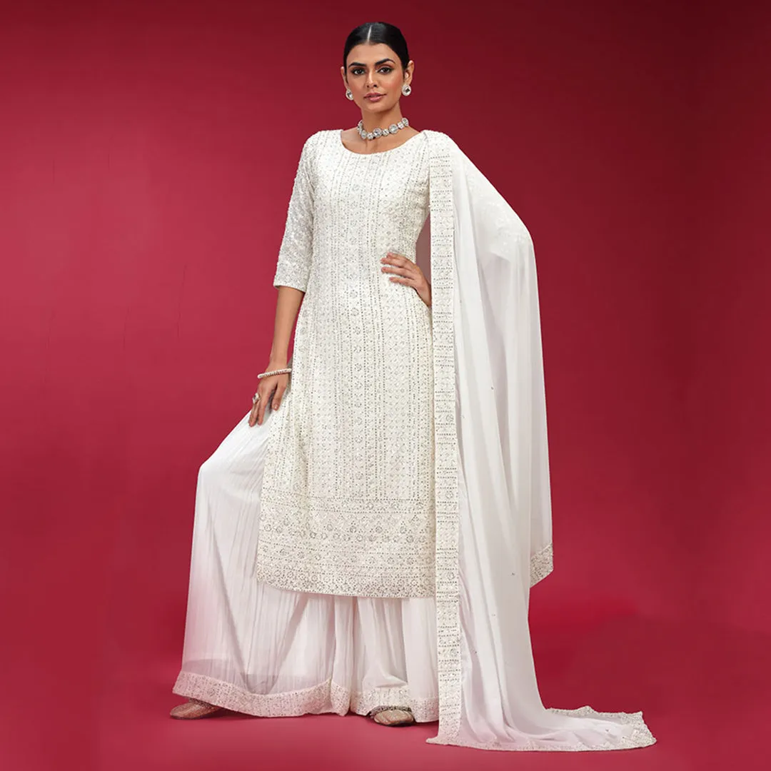 White Thread Work Palazzo Set