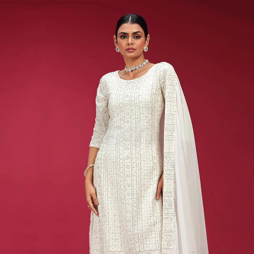 White Thread Work Palazzo Set