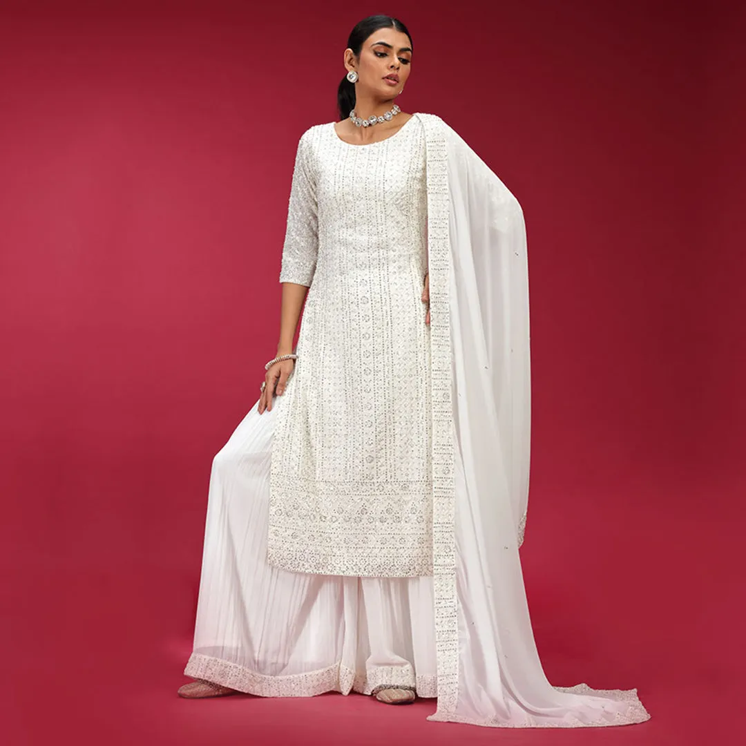 White Thread Work Palazzo Set