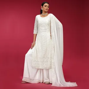 White Thread Work Palazzo Set