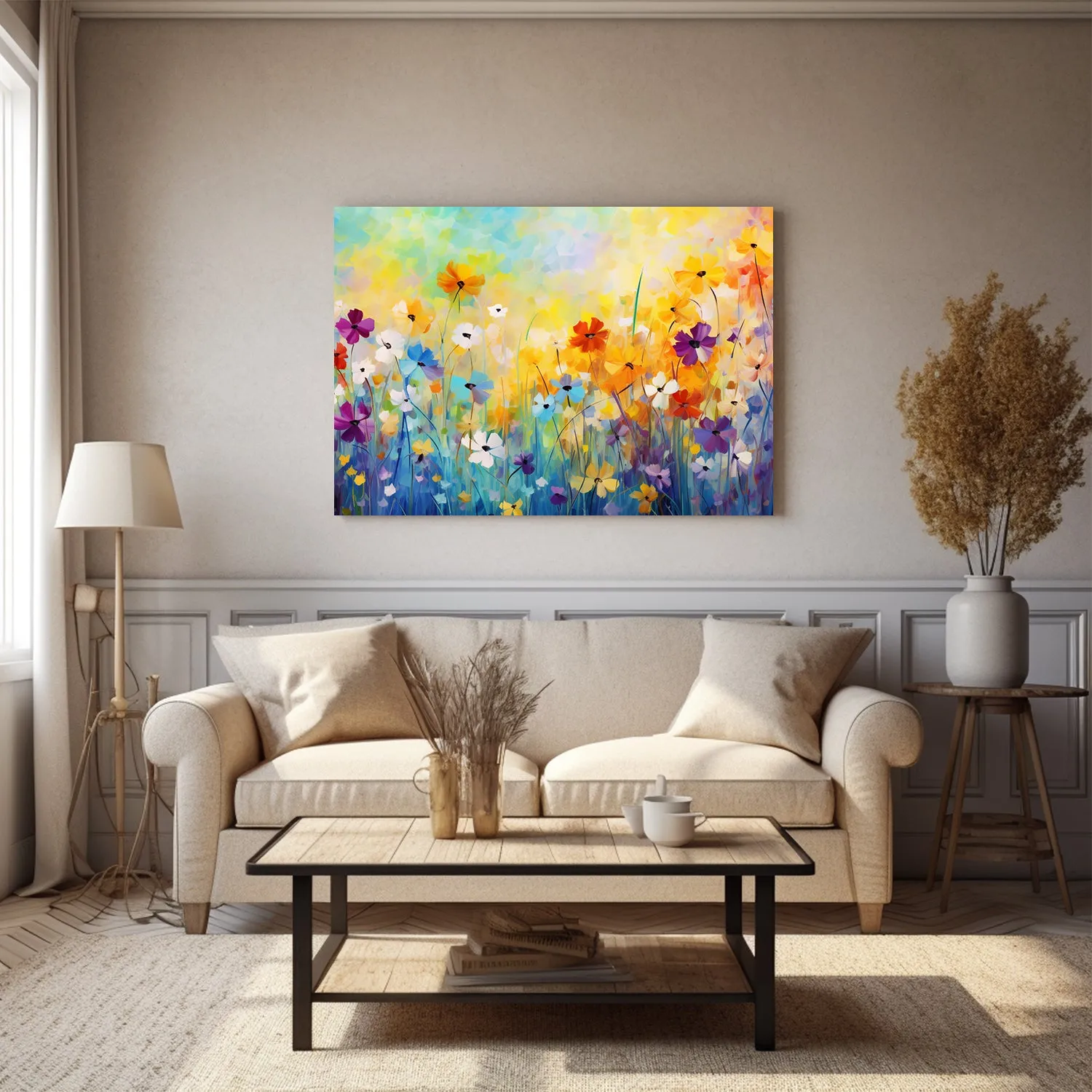Wildflowers on Canvas, Colorful Wildflower Field Art Print 01, Minimalist Flower Wall Art, Abstract Wall Art, Watercolor flowers, Floral Print, Classic, Rustic Farmhouse, Wildflower Home Decor, Flower Painting Canvas, Floral Wall Art