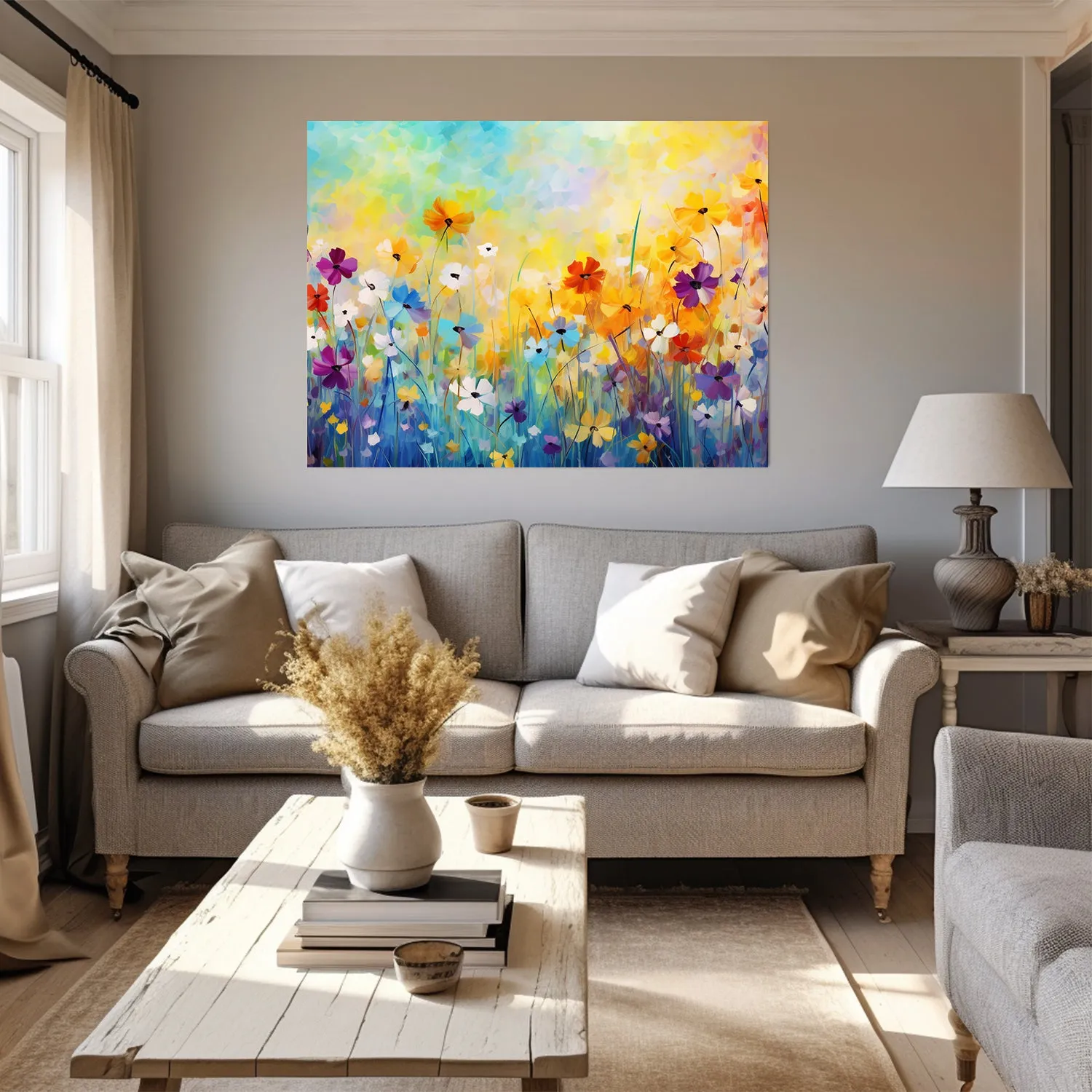Wildflowers on Canvas, Colorful Wildflower Field Art Print 01, Minimalist Flower Wall Art, Abstract Wall Art, Watercolor flowers, Floral Print, Classic, Rustic Farmhouse, Wildflower Home Decor, Flower Painting Canvas, Floral Wall Art