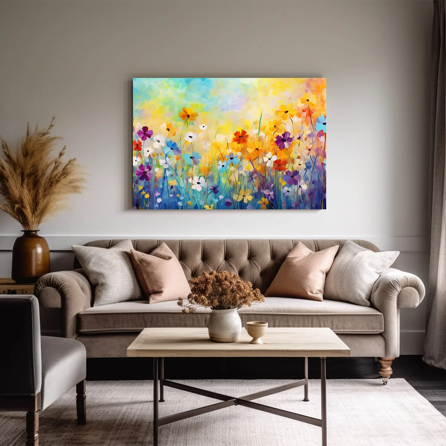 Wildflowers on Canvas, Colorful Wildflower Field Art Print 01, Minimalist Flower Wall Art, Abstract Wall Art, Watercolor flowers, Floral Print, Classic, Rustic Farmhouse, Wildflower Home Decor, Flower Painting Canvas, Floral Wall Art